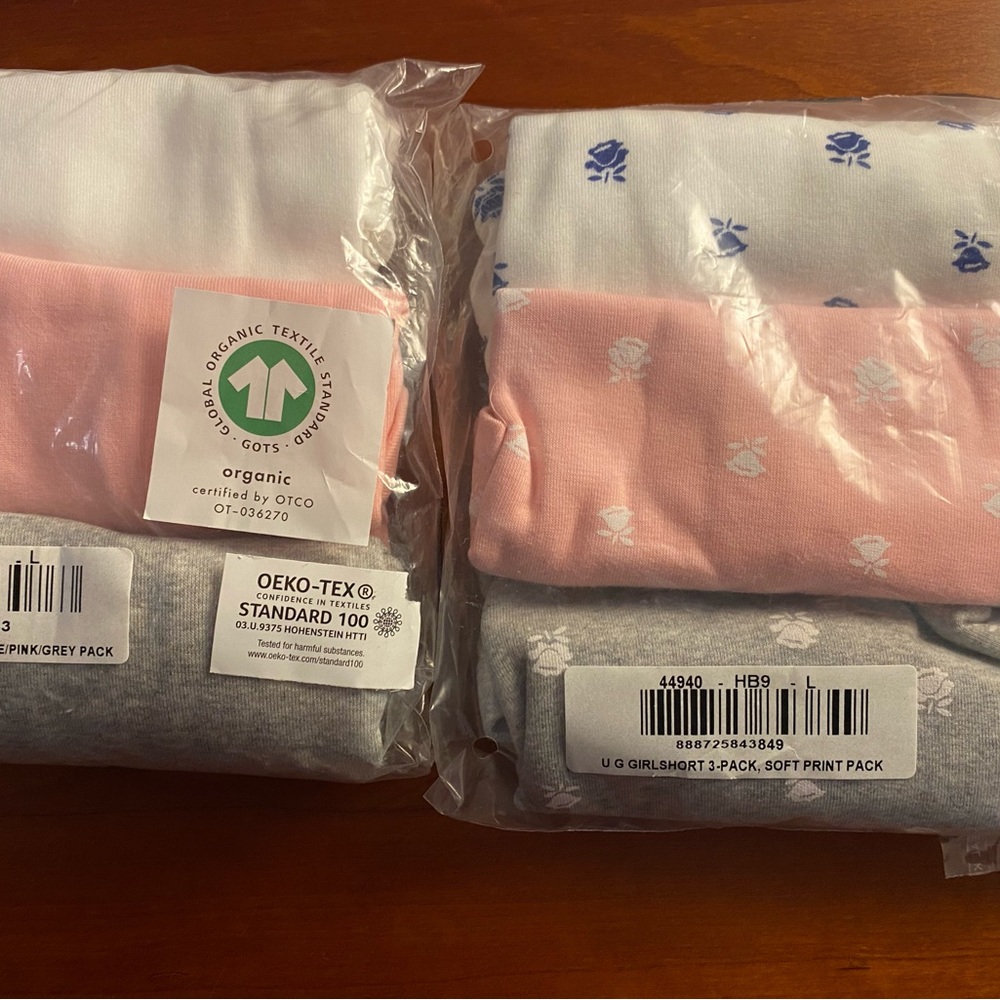 Two packs unopened Hanna Anderson cotton undies girls 10/12 Large